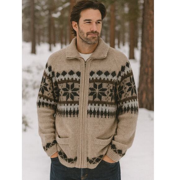 London Fog Men's SZ XL Winter Themed Zip Front Cardigan Grandpa Style - Picture 1 of 6